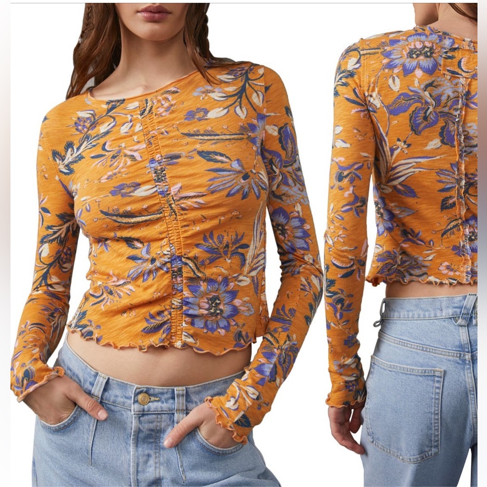 🌺Free People Dreamed of You Floral Ruched Long Sleeve Top🌸🌺